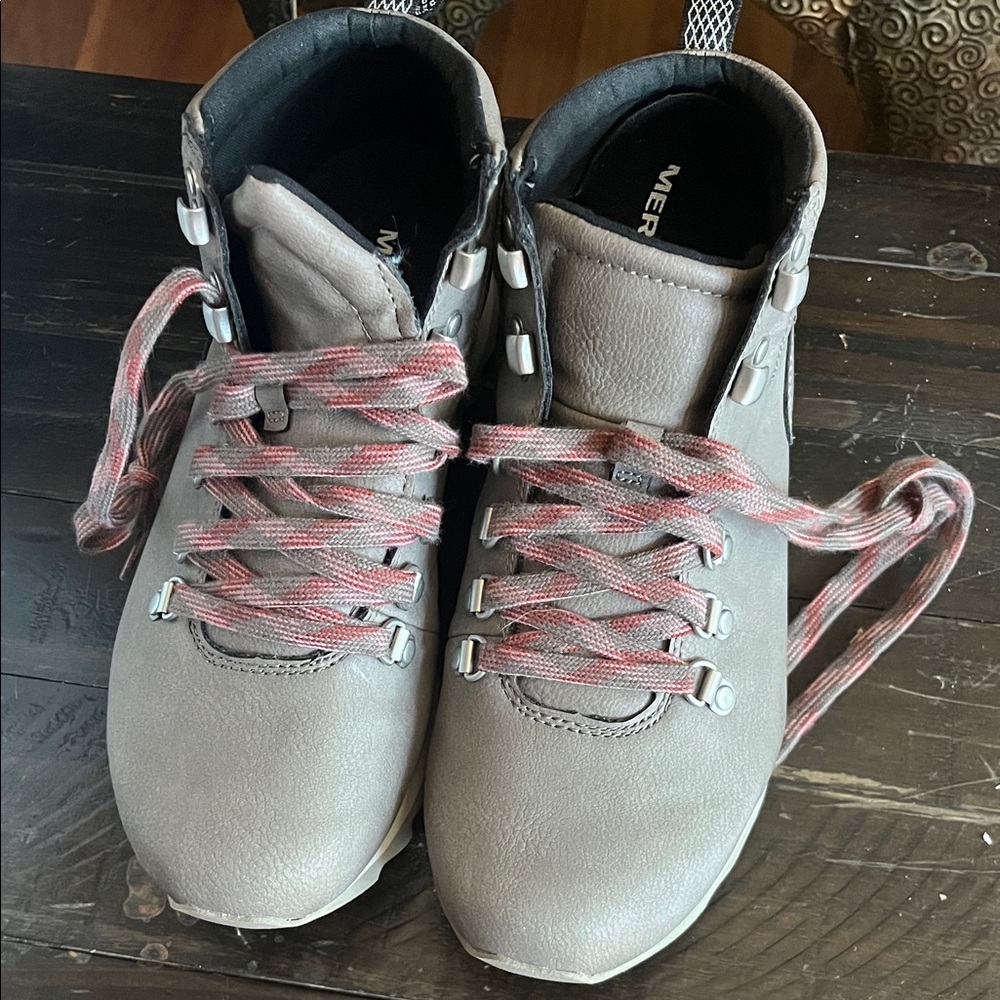 Merrell Taupe Boots with Red Laces